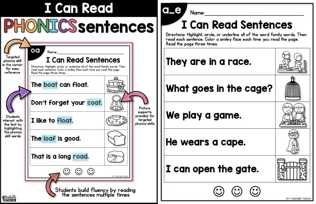 自然拼读朗读练习册《I can read phonics sentences》全4册PDF