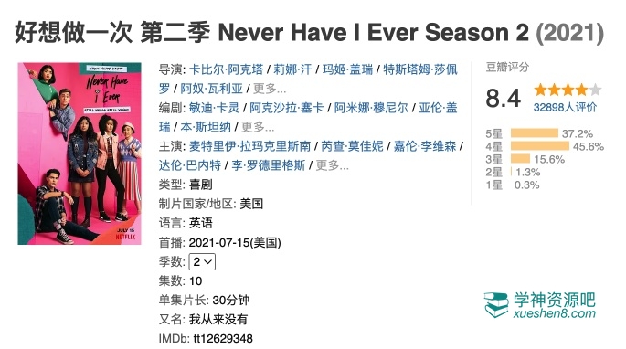 Netflix热门剧集《好想做一次》 Never Have I Ever 【1-4季合集】豆瓣8.2～8.9分 1080p 中英字幕 云盘分享